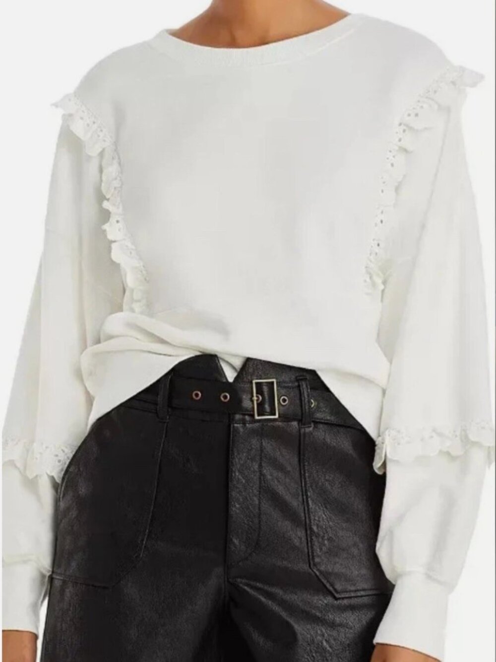 PAIGE Ivory Castelle Cotton Lace Ruffle Sweatshirt